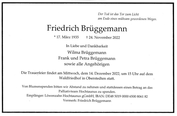 Todesanzeige Brüggemann Todesanzeige Brüggeman